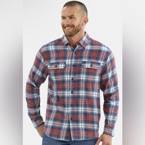 NWT George Casual Double Pocket Plaid Flannel Shirt in Blue, Red & White Size XL